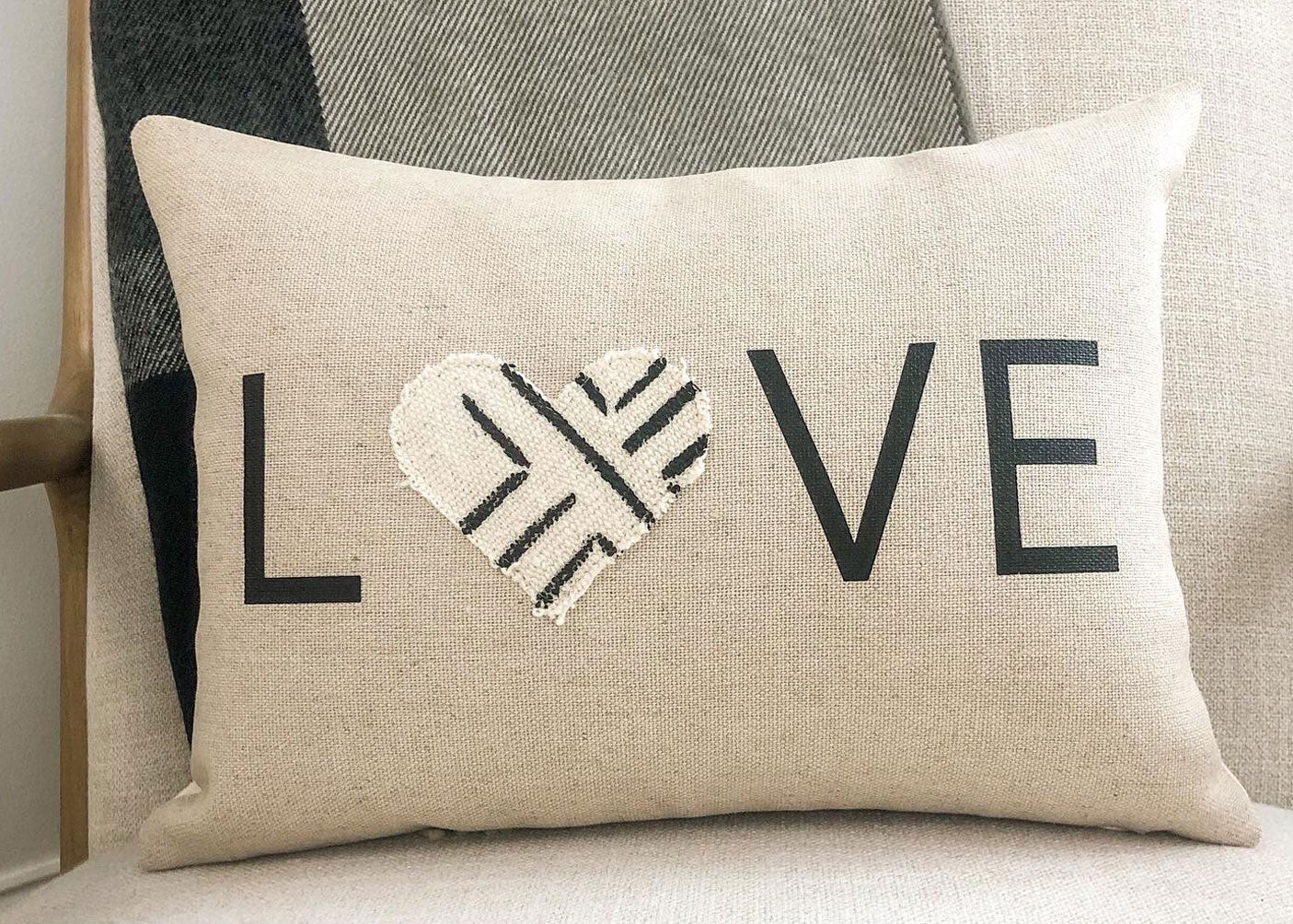 LOVE Heart White Mudcloth